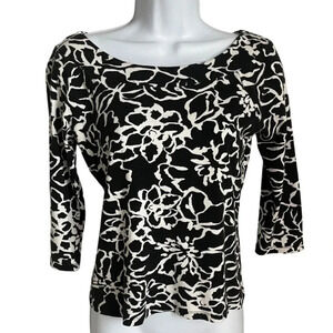 Jones New York Signature Black & White Floral Print Top - Size Small - Cotton